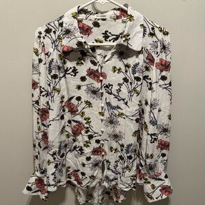 Blu Pepper Floral Button Front Ruffle Sleeve Cuff Blouse Top Size Small